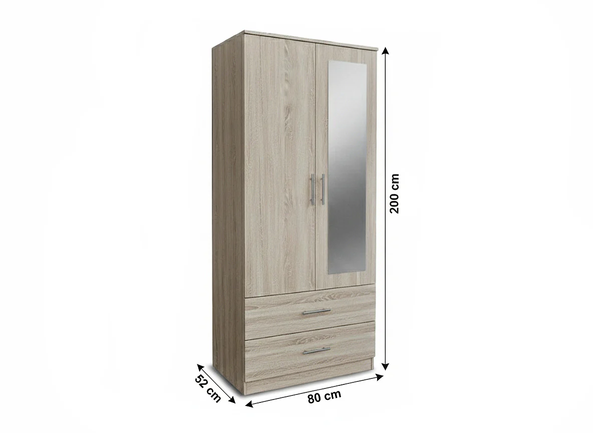 Armario de Dormitorio W 2 Puertas 2 Cajones, con Espejo - Image 3