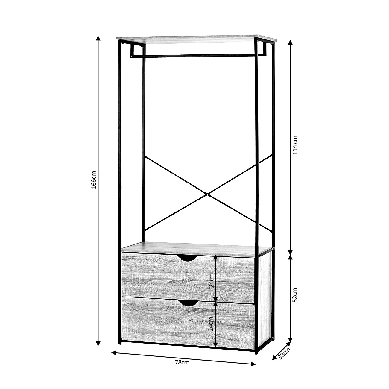 Armario Vestidor de Dormitorio Industrial Ega, 2 Cajones - Image 4