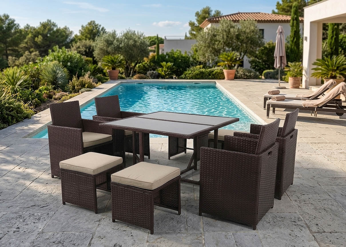 Conjunto Mesa + 4 Sillas + 4 pufs en Ratan PE. Muebles de Jardin y Terraza - Image 10