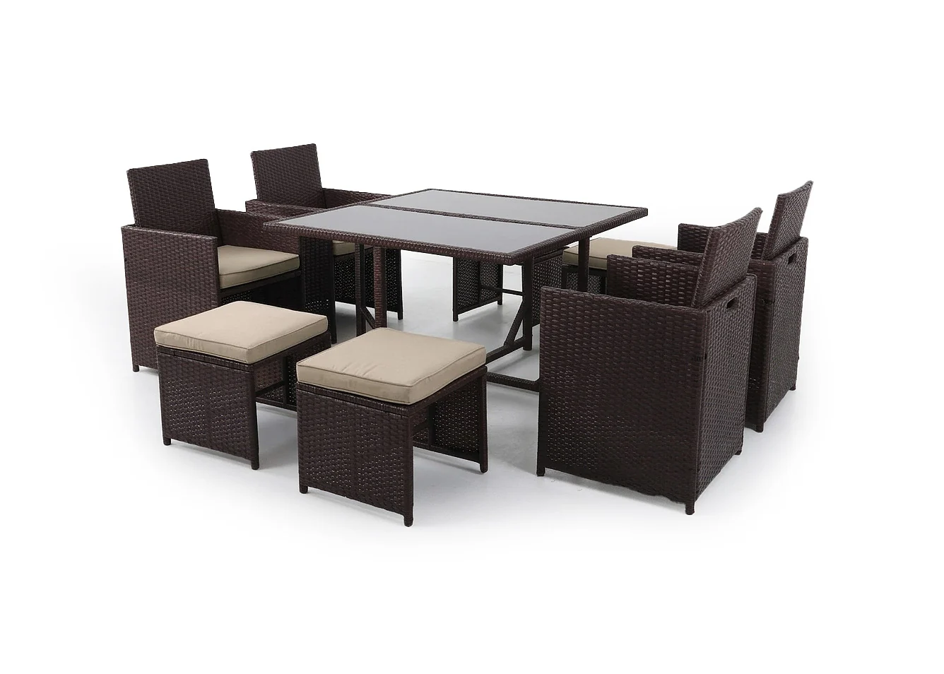 Conjunto Mesa + 4 Sillas + 4 pufs en Ratan PE. Muebles de Jardin y Terraza - Image 4
