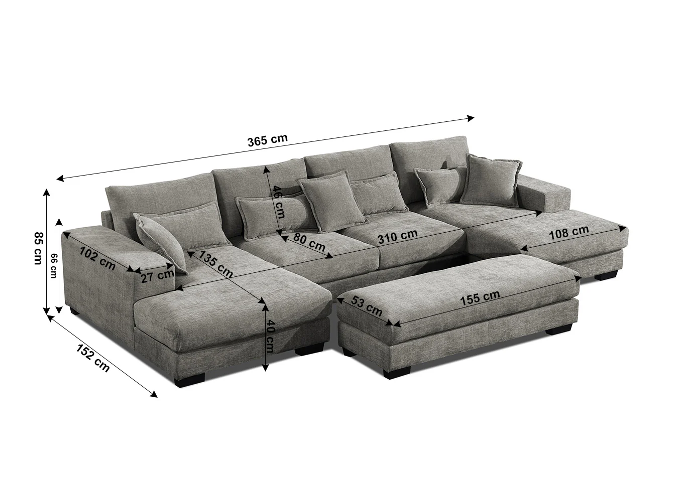 Mega Sofa Cama Chaise Longue Rinconera Kim 365cm - Image 5