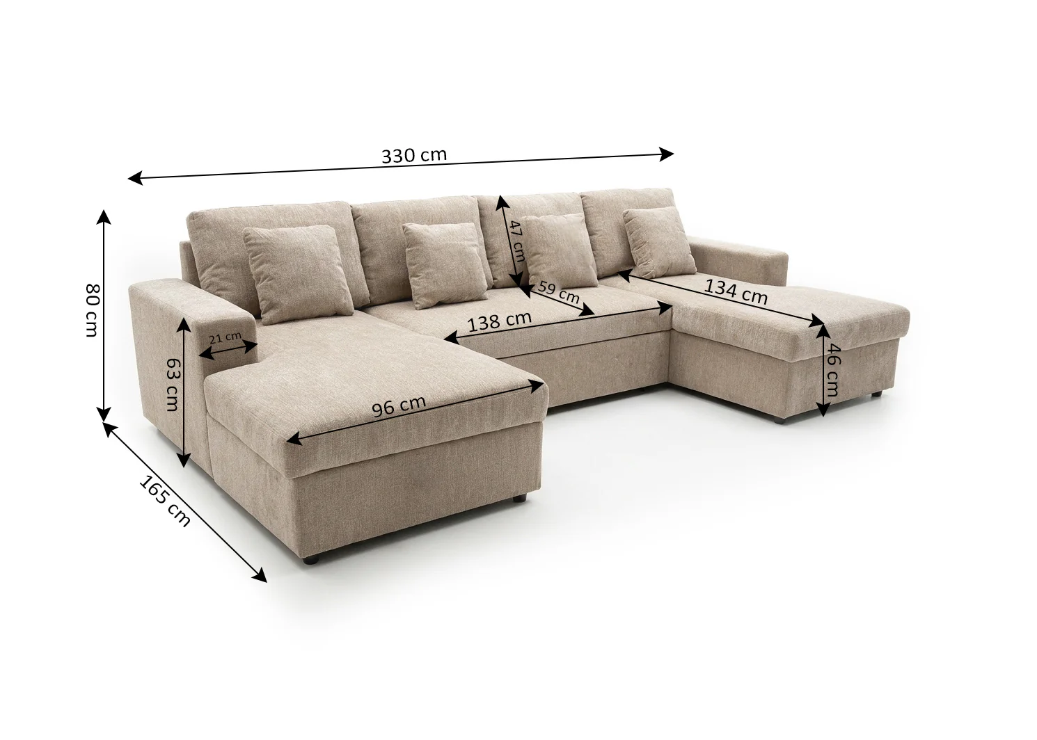 Sofa Cama Doble Chaise Longue Castle 330cm - Image 3