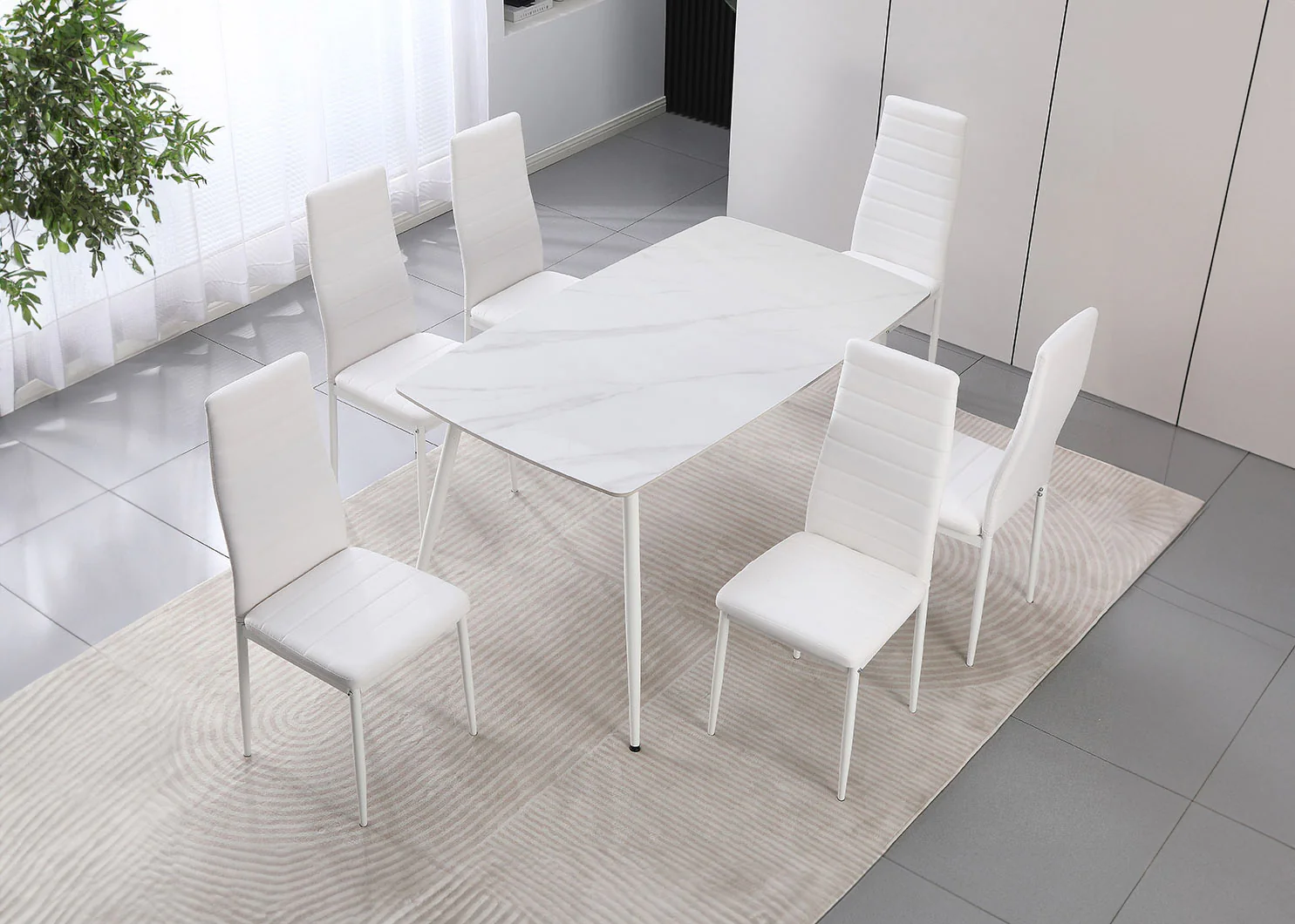 Mesa de Cristal Templado 140cm + 6 Sillas Polipiel. Comedor o Cocina - Image 2