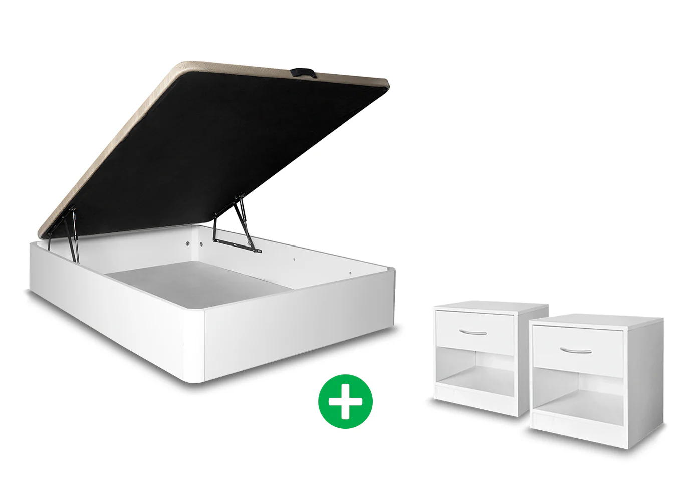 Pack Cama Canape Abatible + Mesita de Noche 1 Cajon Blanco - Image 2