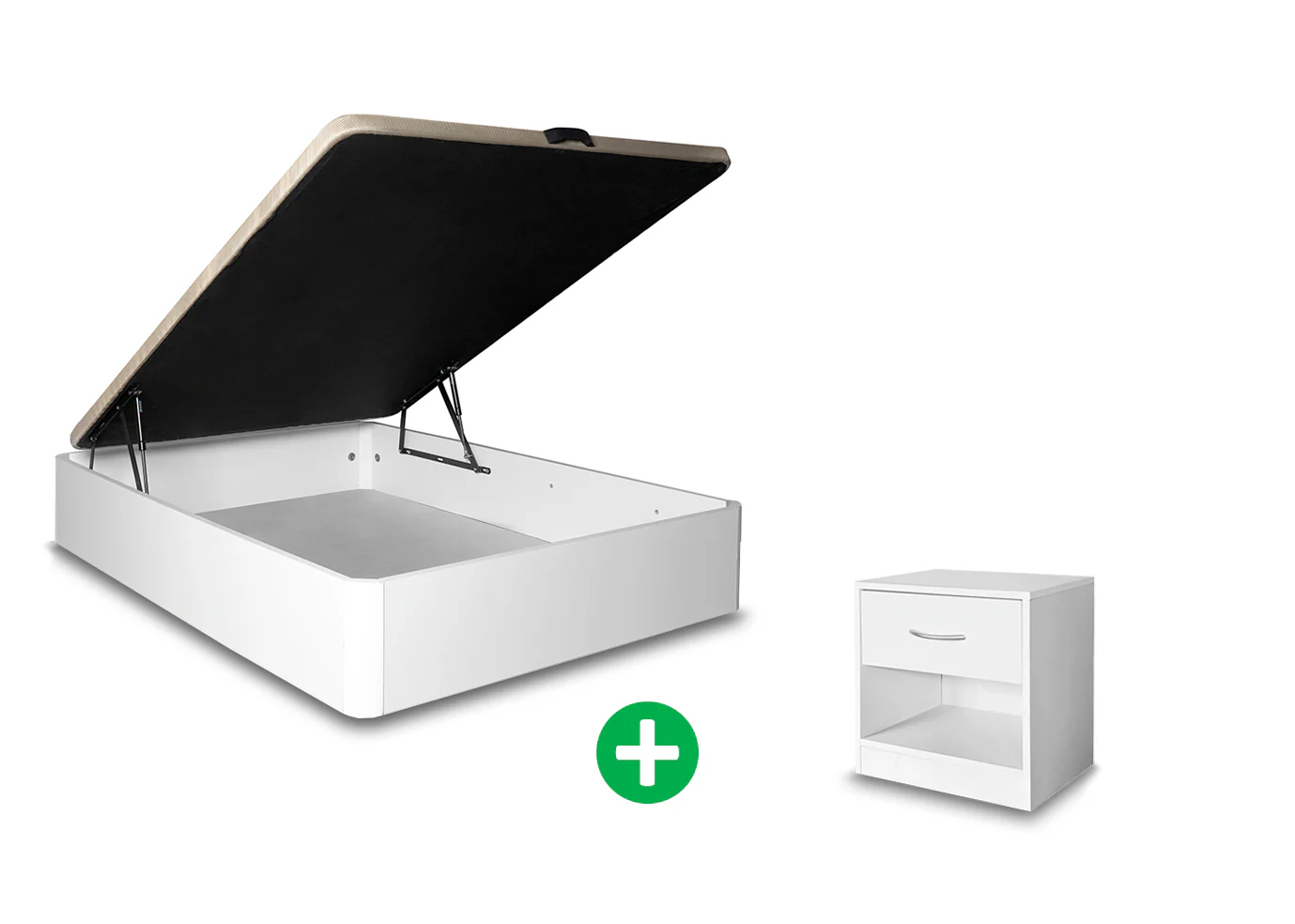 Pack Cama Canape Abatible + Mesita de Noche 1 Cajon Blanco - Image 3