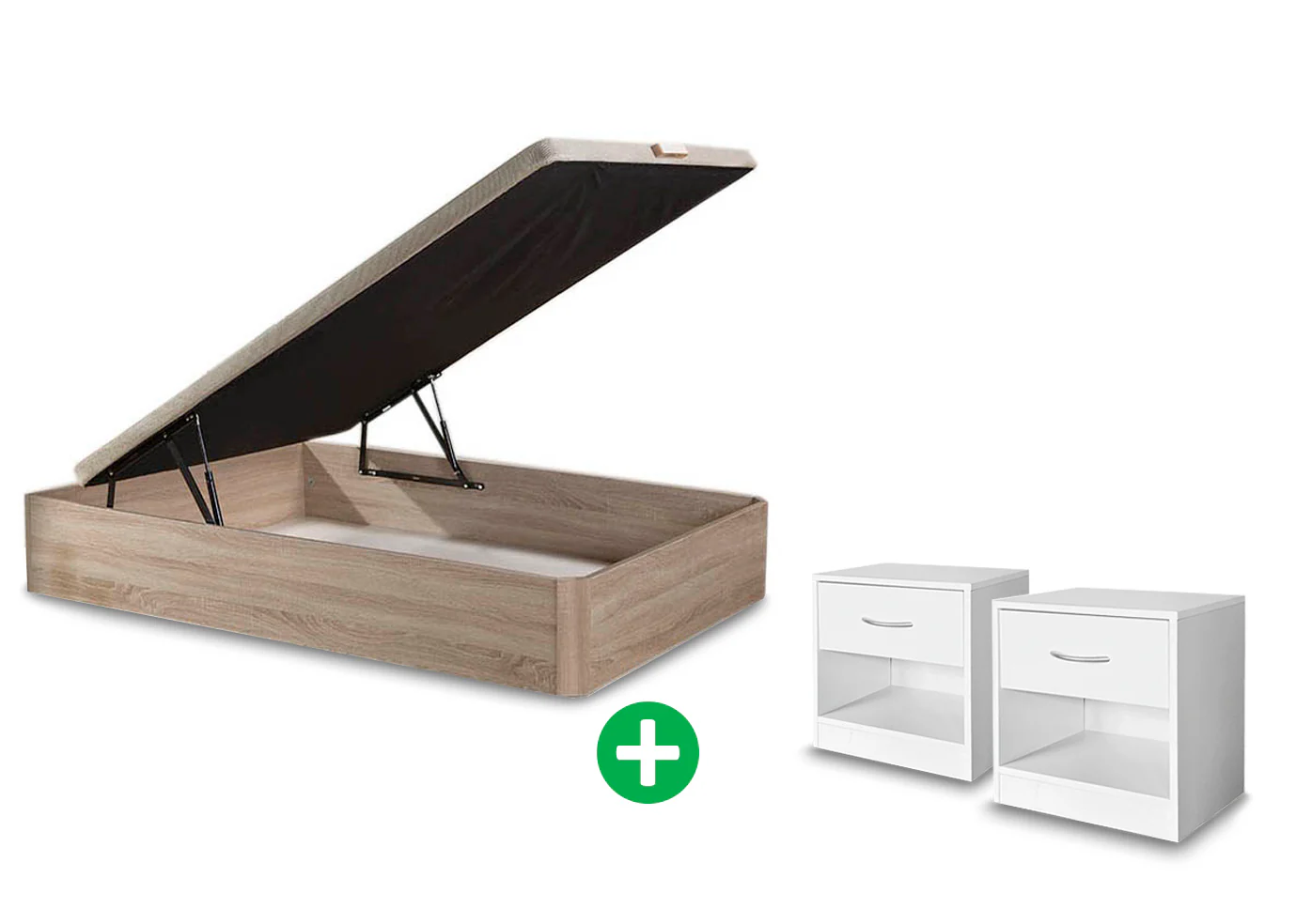 Pack Cama Canape Abatible + Mesita de Noche 1 Cajon Blanco - Image 8