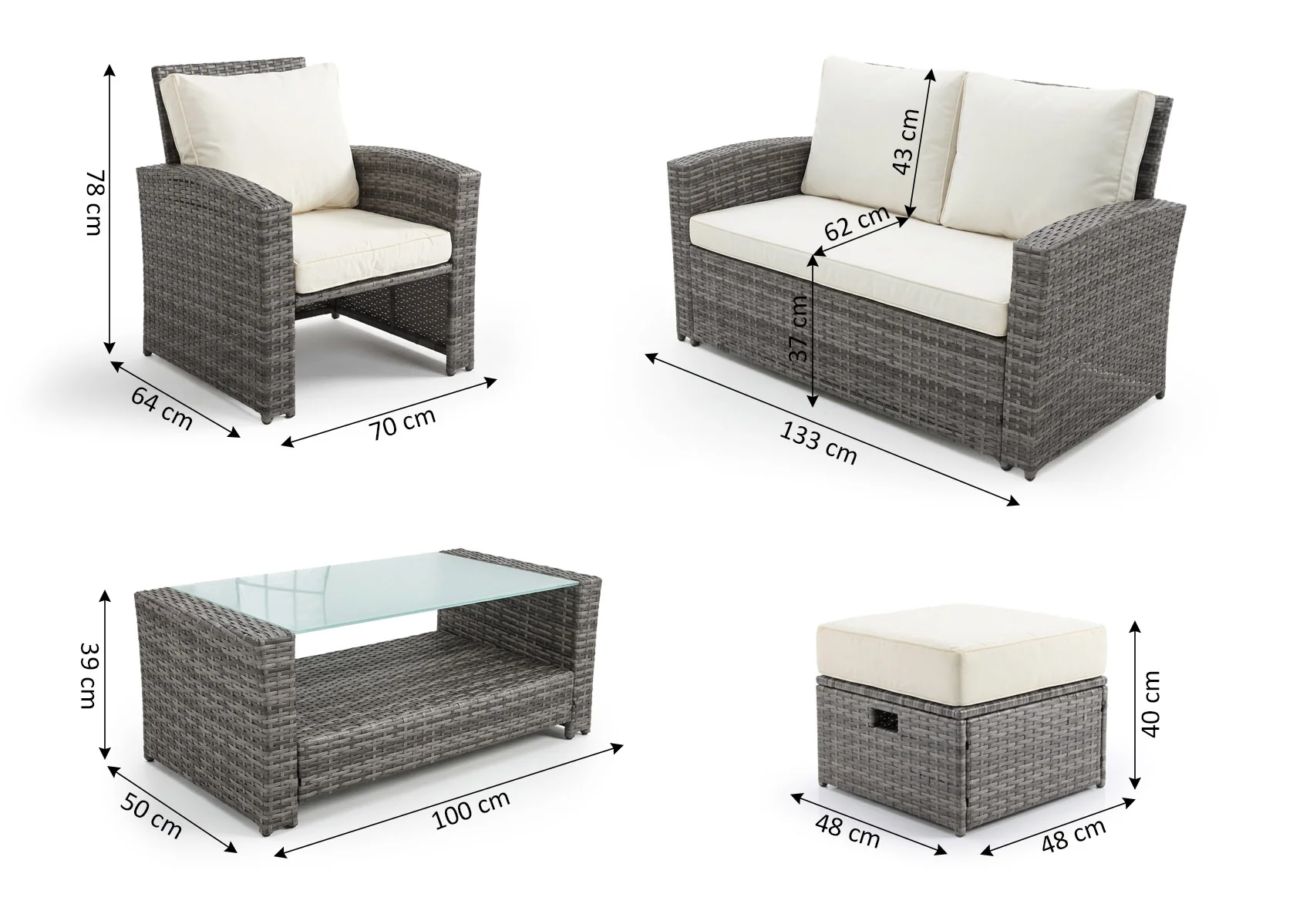 Sofa + 2 Sillones + 2 pufs + Mesa de Centro en Ratan PE. Muebles de Jardin y Terraza - Image 3