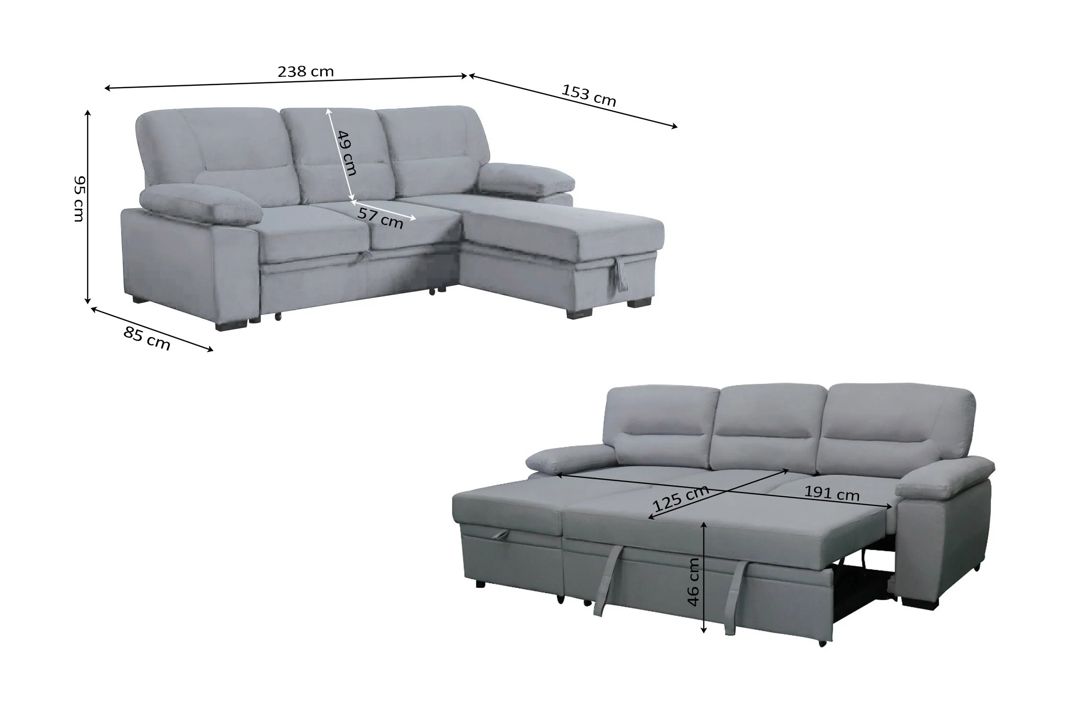 Sofa Cama Chaise Longue Emma 238cm - Image 3
