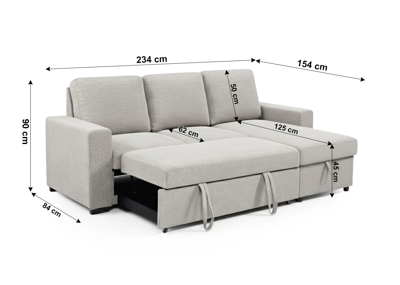 Sofa Cama Chaise Longue Luke 234cm - Image 3