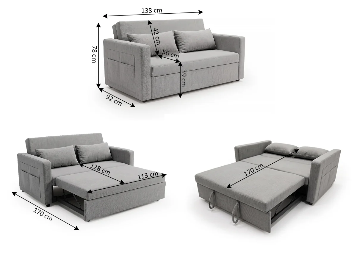 Sofa Cama de Matrimonio Jossy Gris 138cm - Image 3