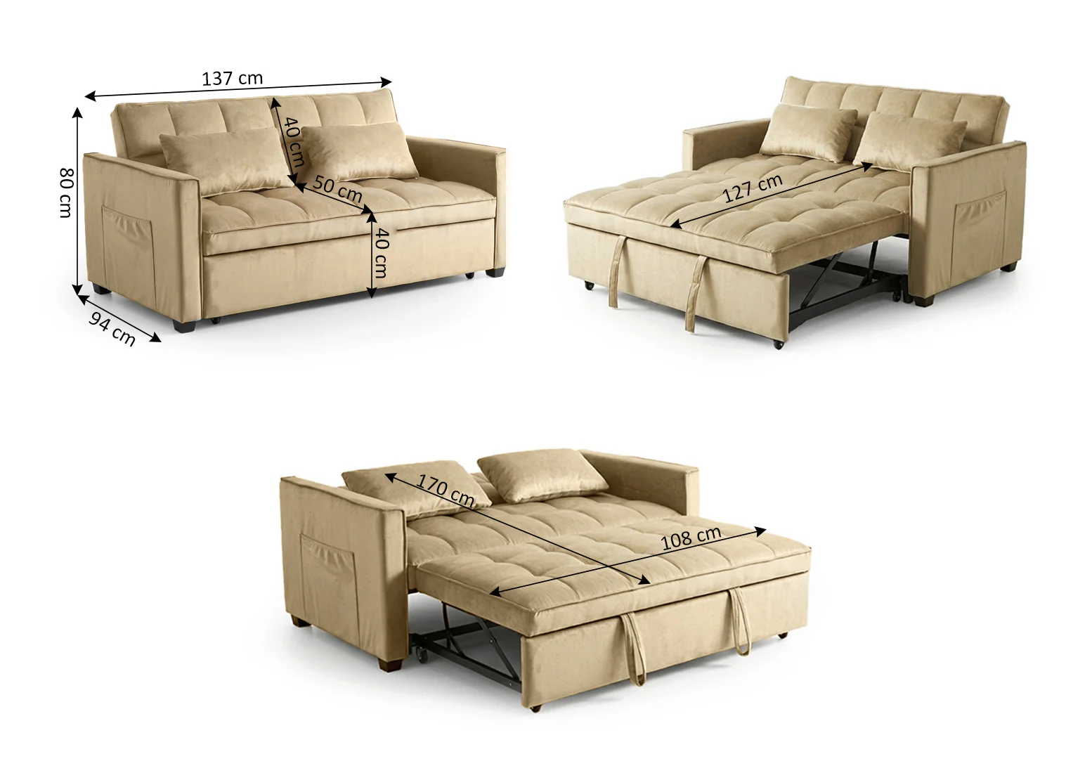 Sofa Cama de Matrimonio Osaka Beige 137cm - Image 3