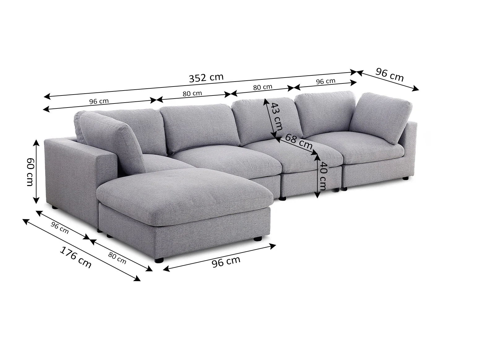Sofa Chaise Longue Modular Dean 352cm - Image 3