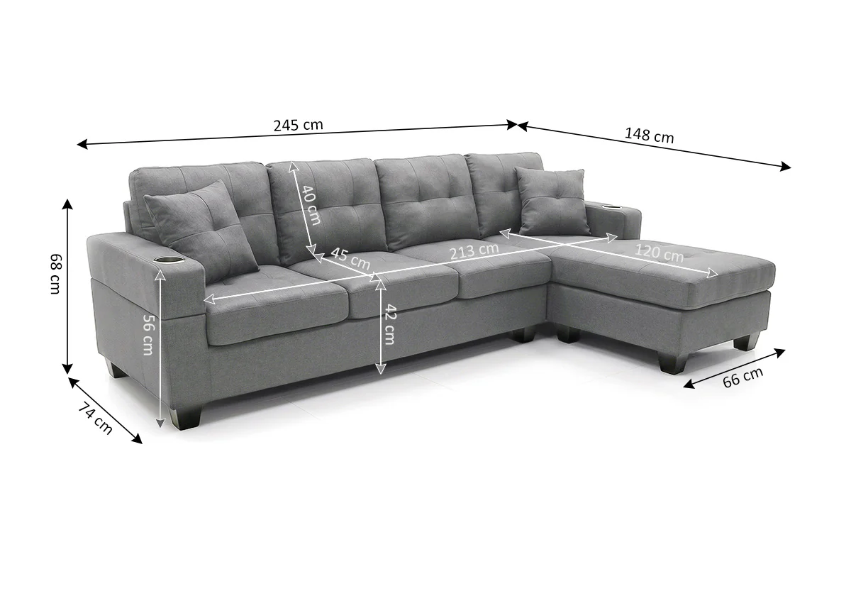 Sofa Chaise Longue Reversible Maria Gris 245cm - Image 3