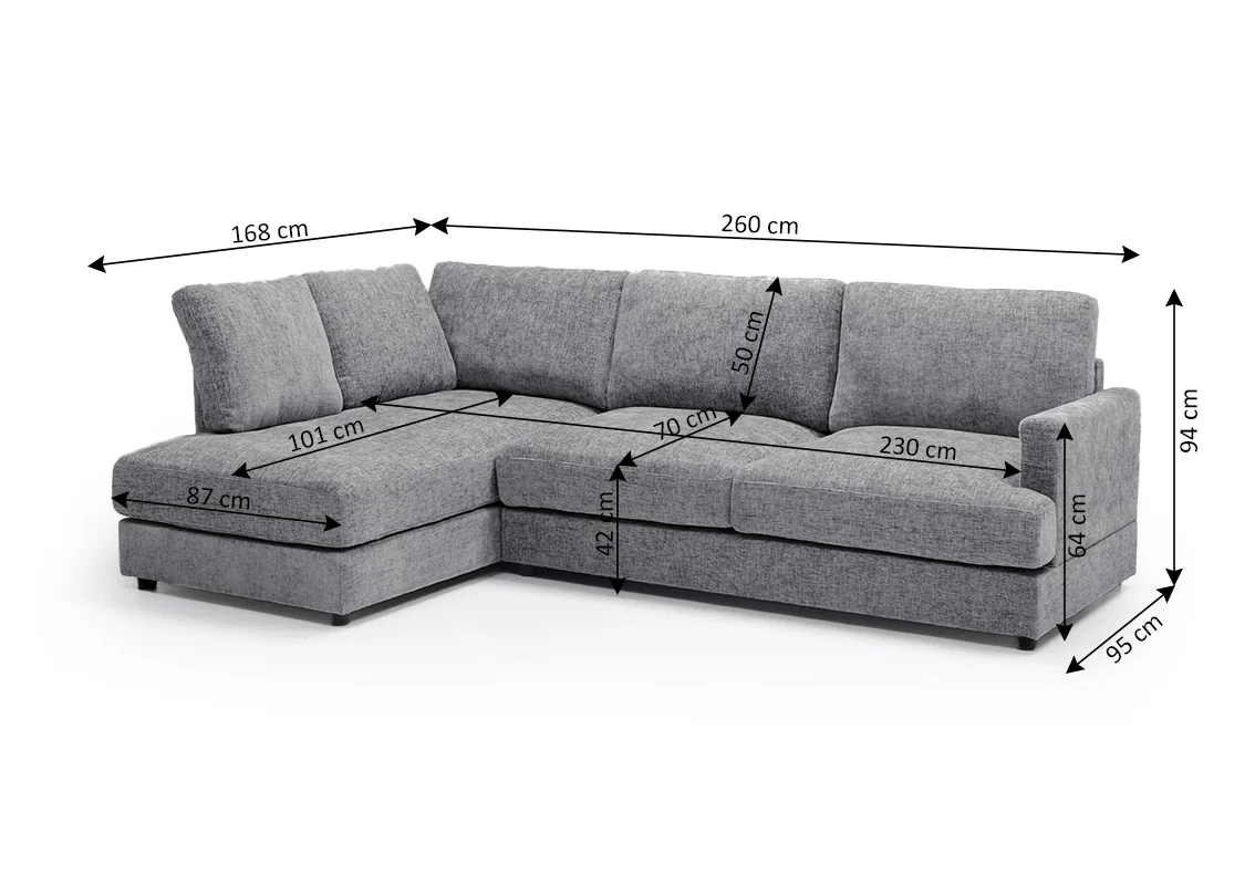 Sofa Chaise Longue Rinconera Cynthia Gris 260cm - Image 3
