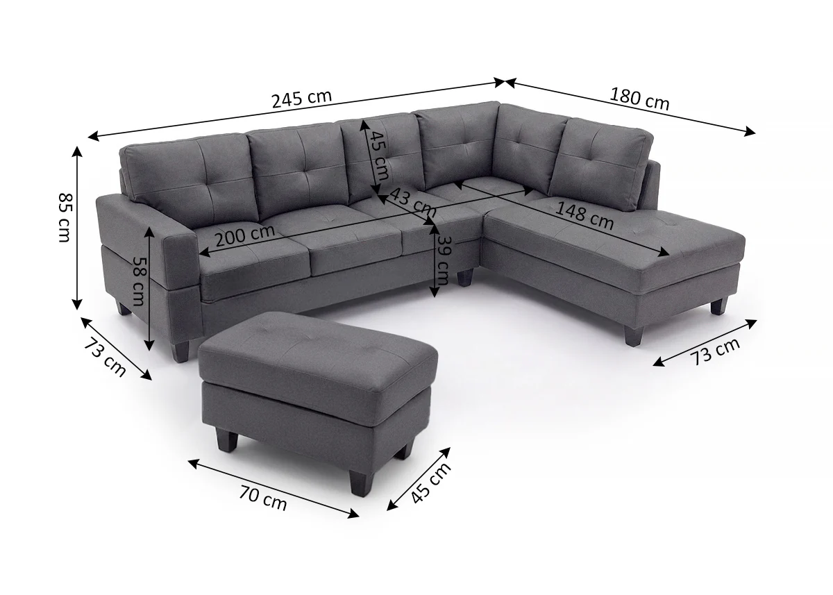 Sofa Chaise Longue Rinconera + Puf Kisrais 245cm - Image 3
