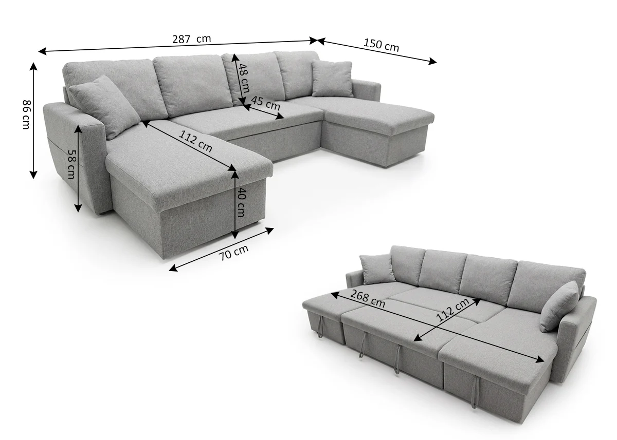 Sofa Doble Chaise Longue Nora, con Arcon 287cm - Image 3