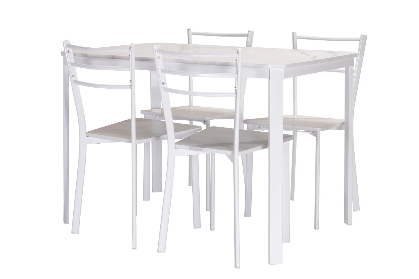 Conjunto de Mesa y 4 Sillas, Efecto Marmol Blanco y Metal. Comedor o Cocina - Image 2