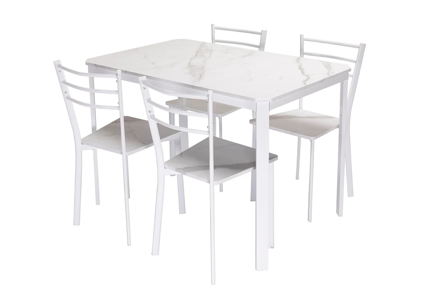 Conjunto de Mesa y 4 Sillas, Efecto Marmol Blanco y Metal. Comedor o Cocina - Image 3