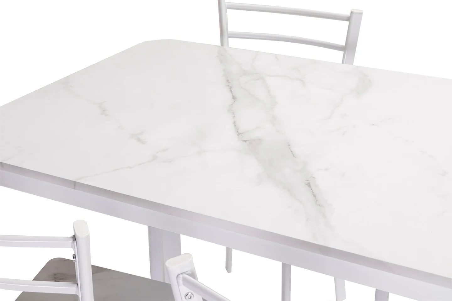 Conjunto de Mesa y 4 Sillas, Efecto Marmol Blanco y Metal. Comedor o Cocina - Image 4