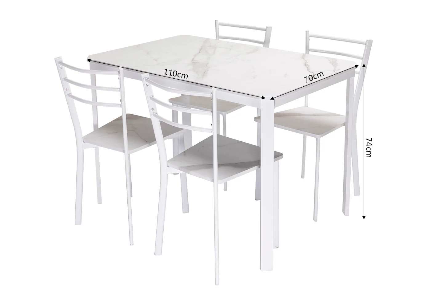 Conjunto de Mesa y 4 Sillas, Efecto Marmol Blanco y Metal. Comedor o Cocina - Image 6