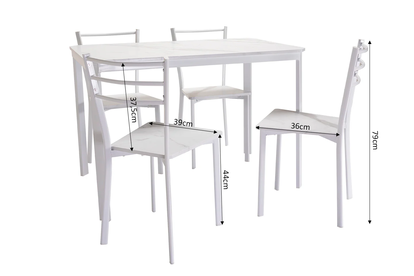 Conjunto de Mesa y 4 Sillas, Efecto Marmol Blanco y Metal. Comedor o Cocina - Image 7