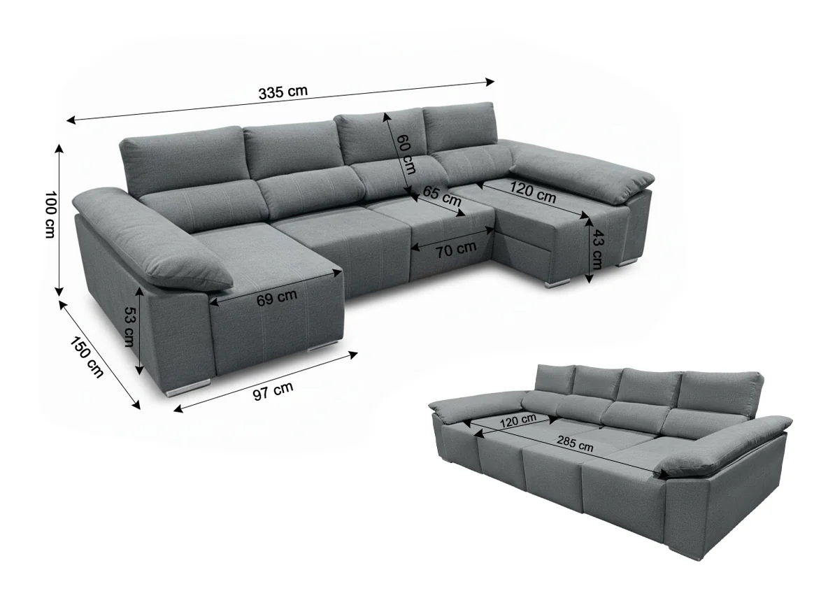 Mega Sofá Cama Barcelona Chaise Longue con Arcon, 335cm - Image 3