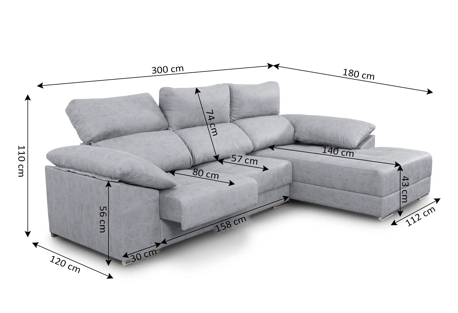 Mega Sofa Chaise Longue 300cm Santorini - Image 3