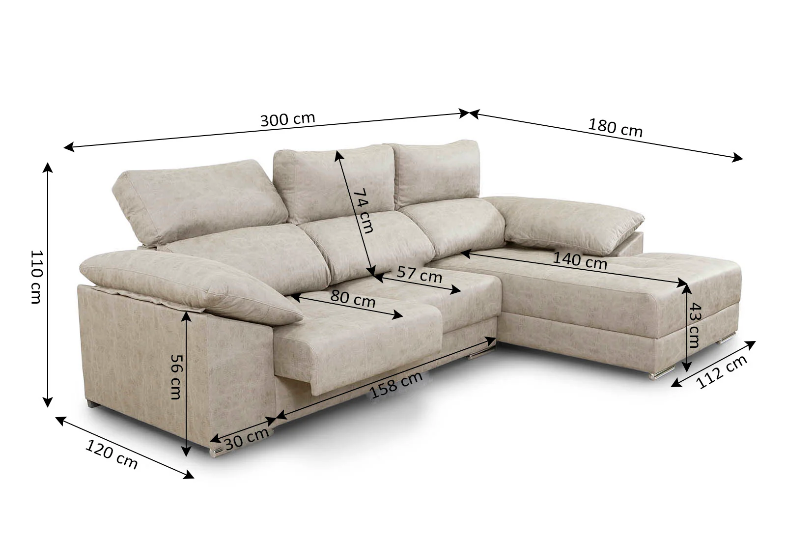 Mega Sofa Santorini Chaise Longue 300cm - Image 3