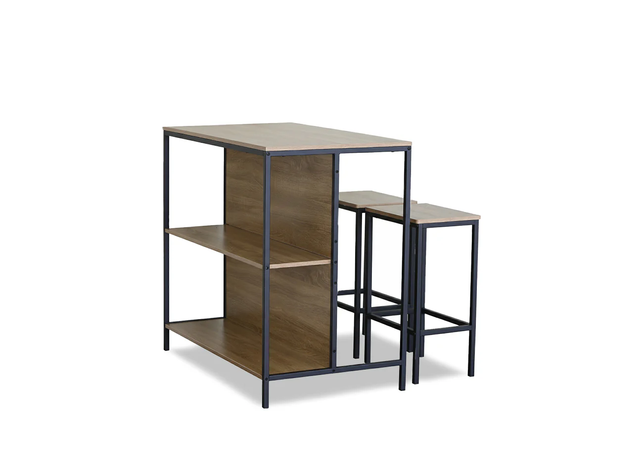 Mesa de Bar en Madera y Metal + 2 Taburetes Nancy, Diseño Industrial - Image 2