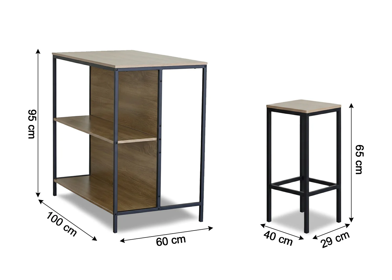 Mesa de Bar en Madera y Metal + 2 Taburetes Nancy, Diseño Industrial - Image 3