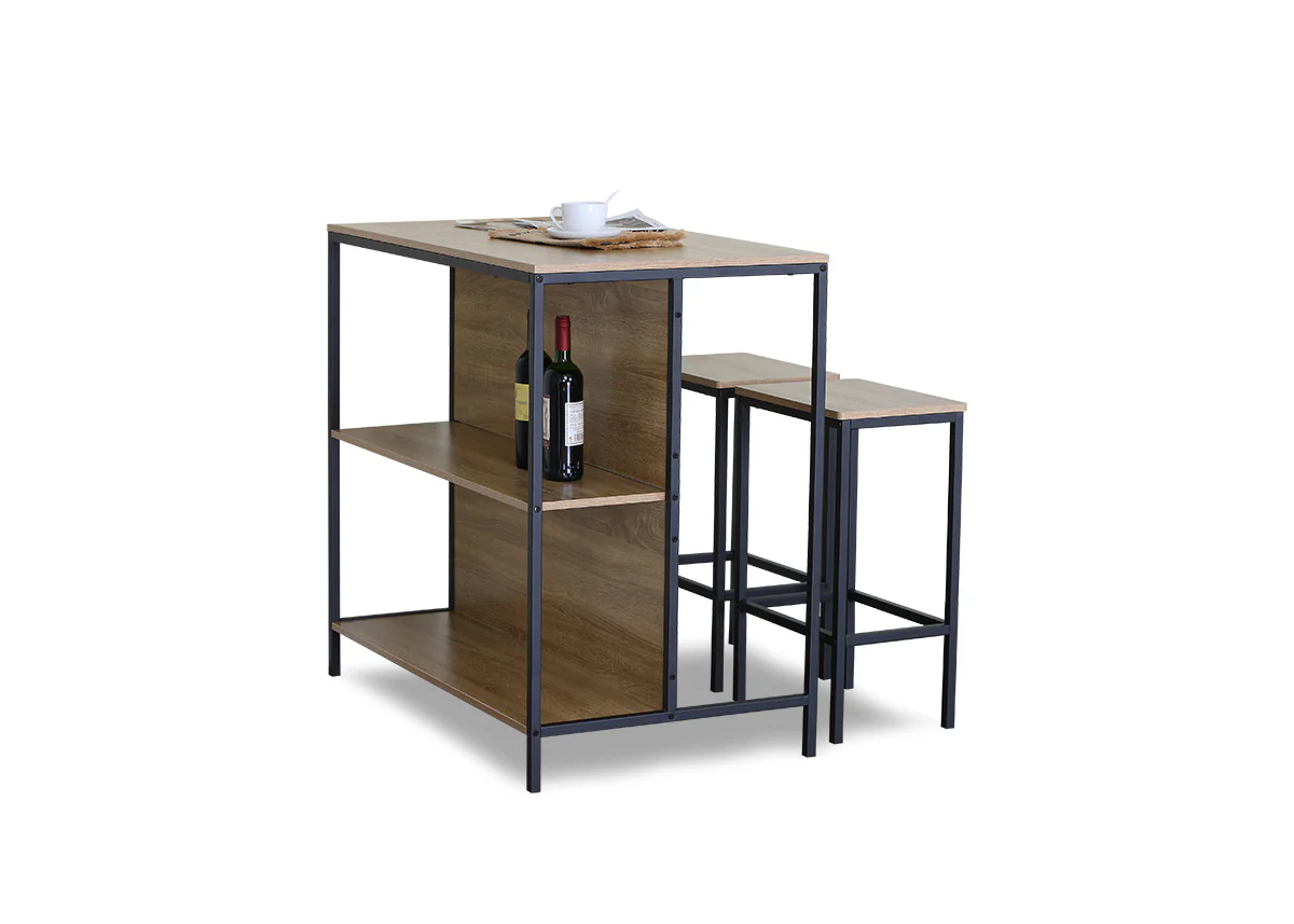 Mesa de Bar en Madera y Metal + 2 Taburetes Nancy, Diseño Industrial - Image 4