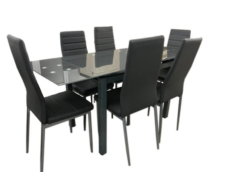 Mesa de Cristal Extensible 170cm + 6 Sillas Polipiel - Image 12