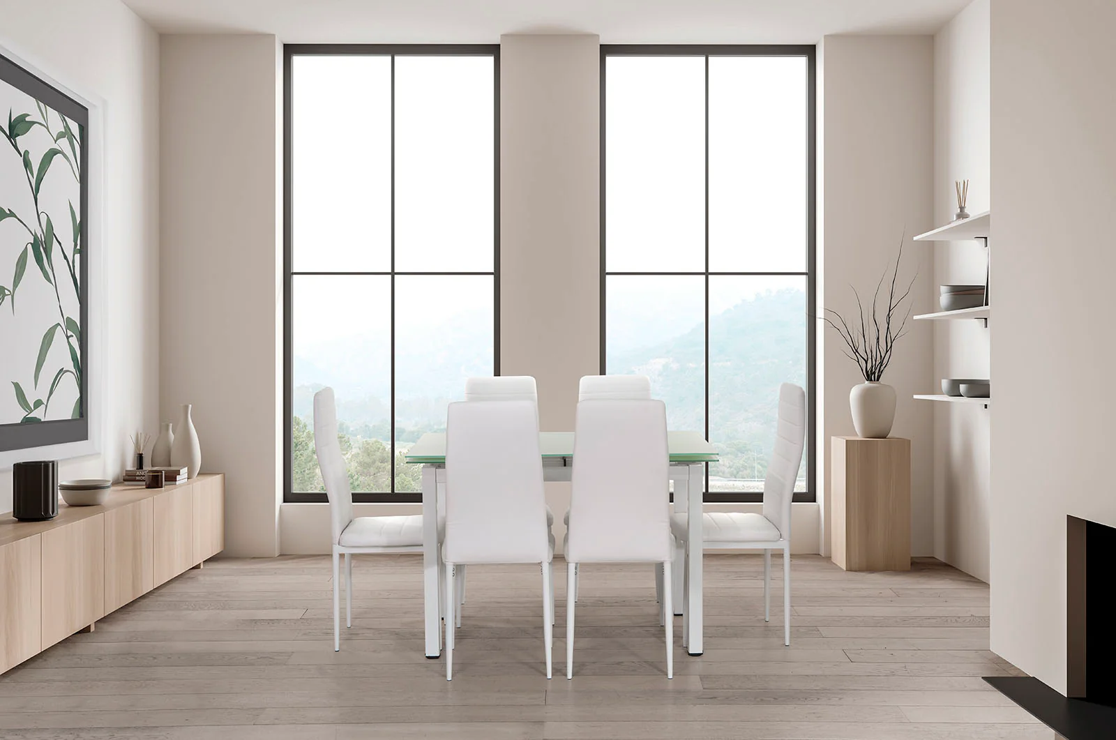 Mesa de Cristal Extensible 170cm + 6 Sillas Polipiel - Image 3