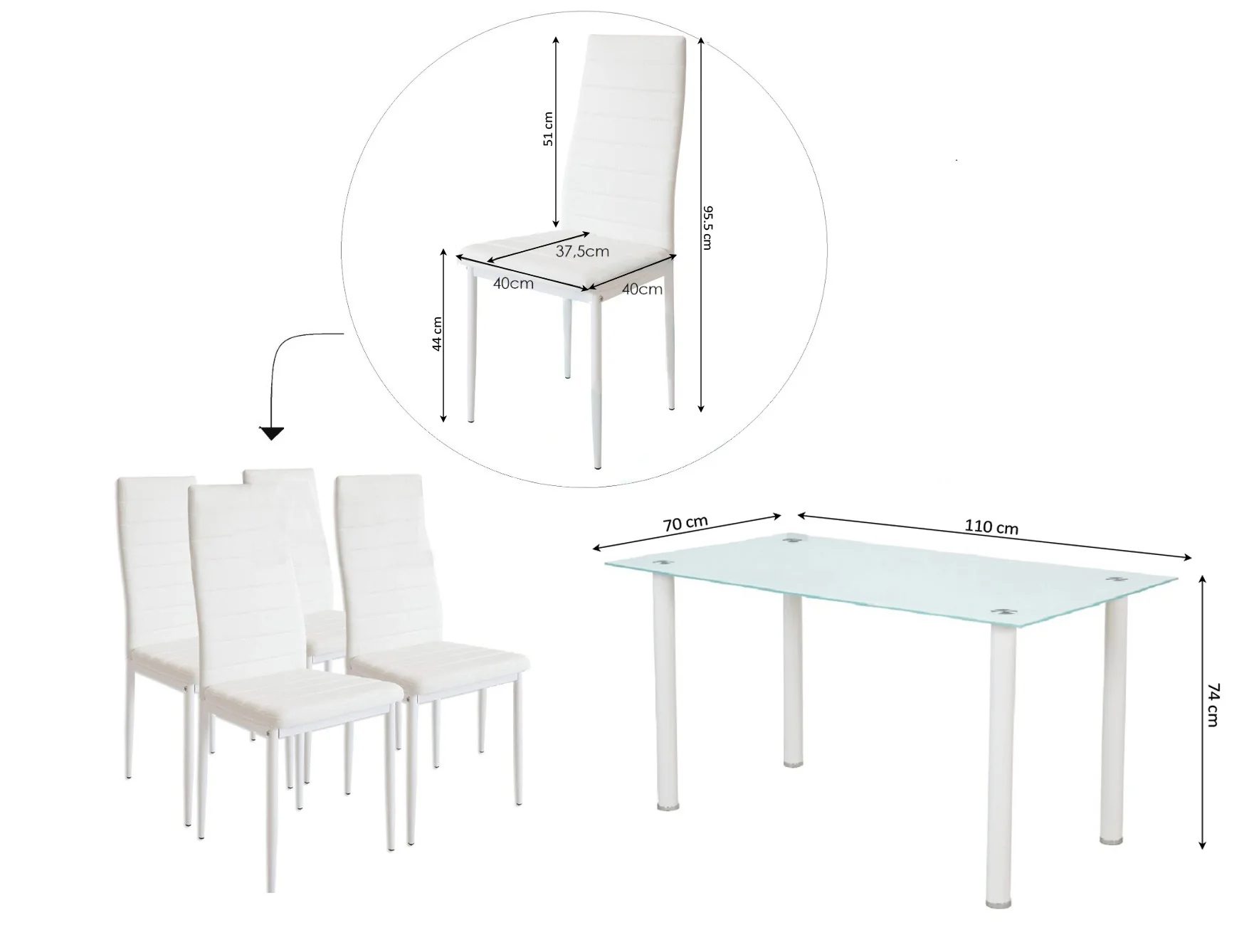 Mesa de Cristal Templado + 4 Sillas Polipiel. Comedor o Cocina - Image 3