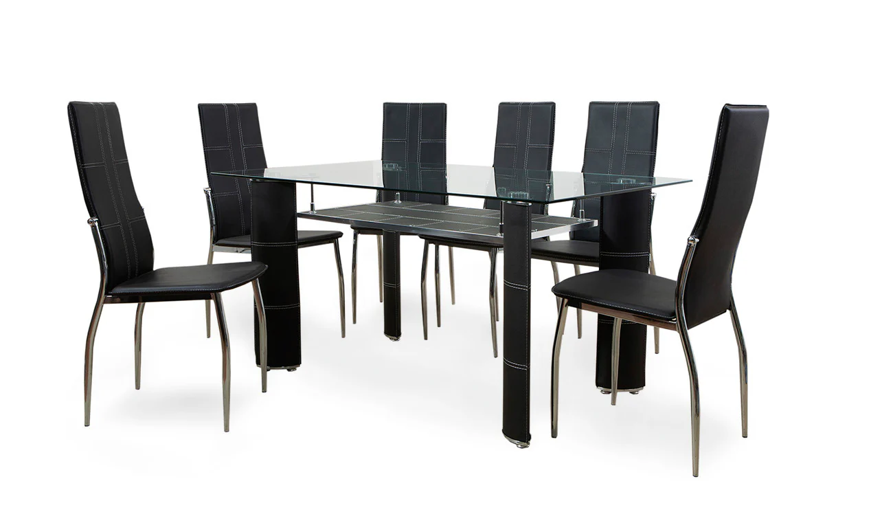Mesa de Cristal Templado + 6 Sillas en Polipiel/Metal - Image 10