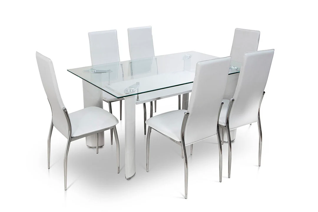 Mesa de Cristal Templado + 6 Sillas en Polipiel/Metal - Image 11