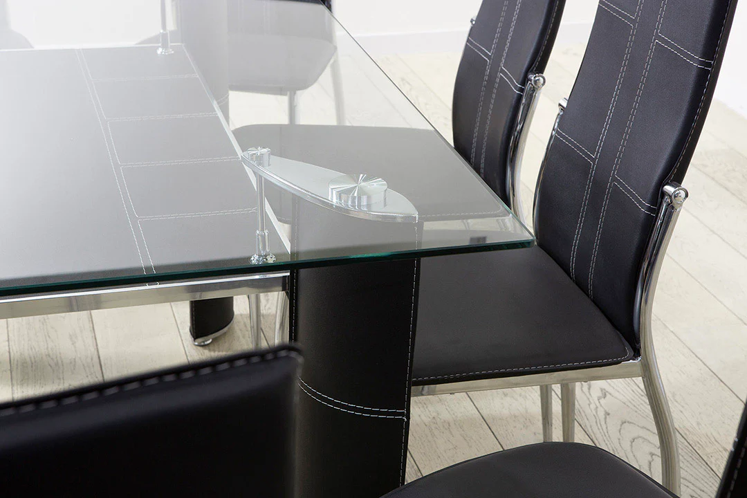 Mesa de Cristal Templado + 6 Sillas en Polipiel/Metal - Image 4