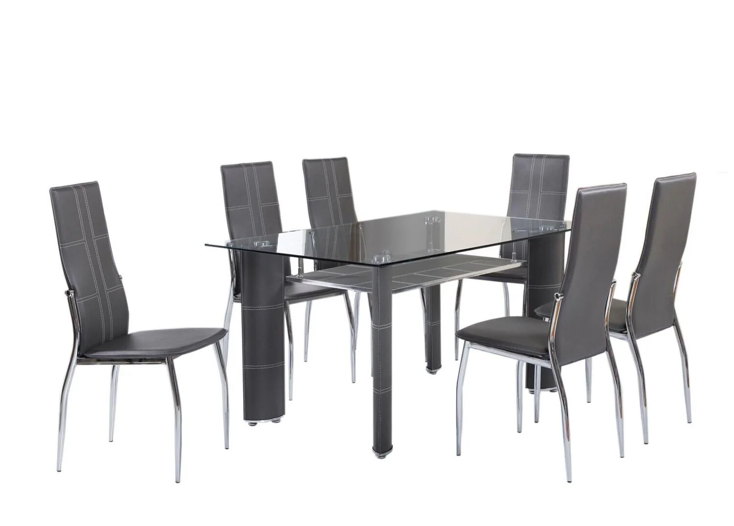 Mesa de Cristal Templado + 6 Sillas en Polipiel/Metal - Image 8