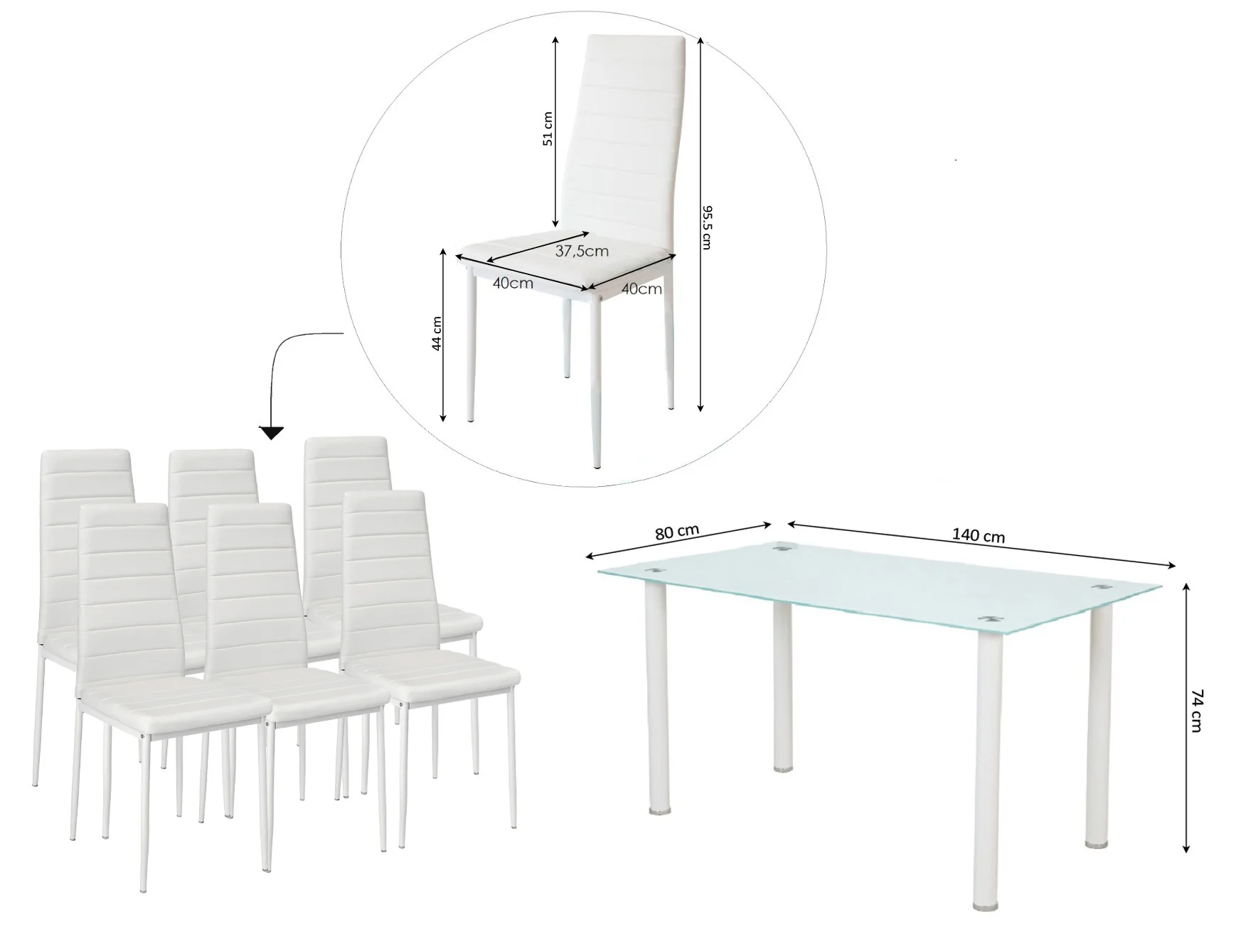 Mesa de Cristal Templado + 6 Sillas Polipiel. Comedor o Cocina - Image 3