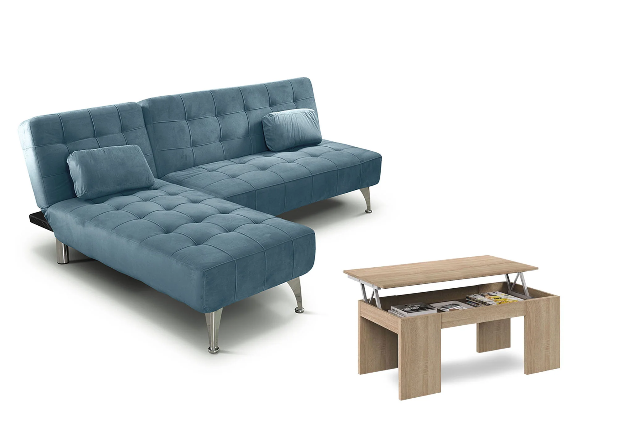 Oferta: Sofa Cama Chaise Longue XS + Mesa de Centro Elevable - Image 11