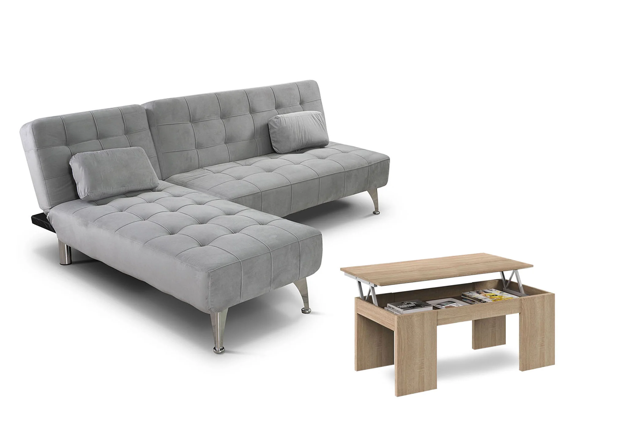 Oferta: Sofa Cama Chaise Longue XS + Mesa de Centro Elevable - Image 19