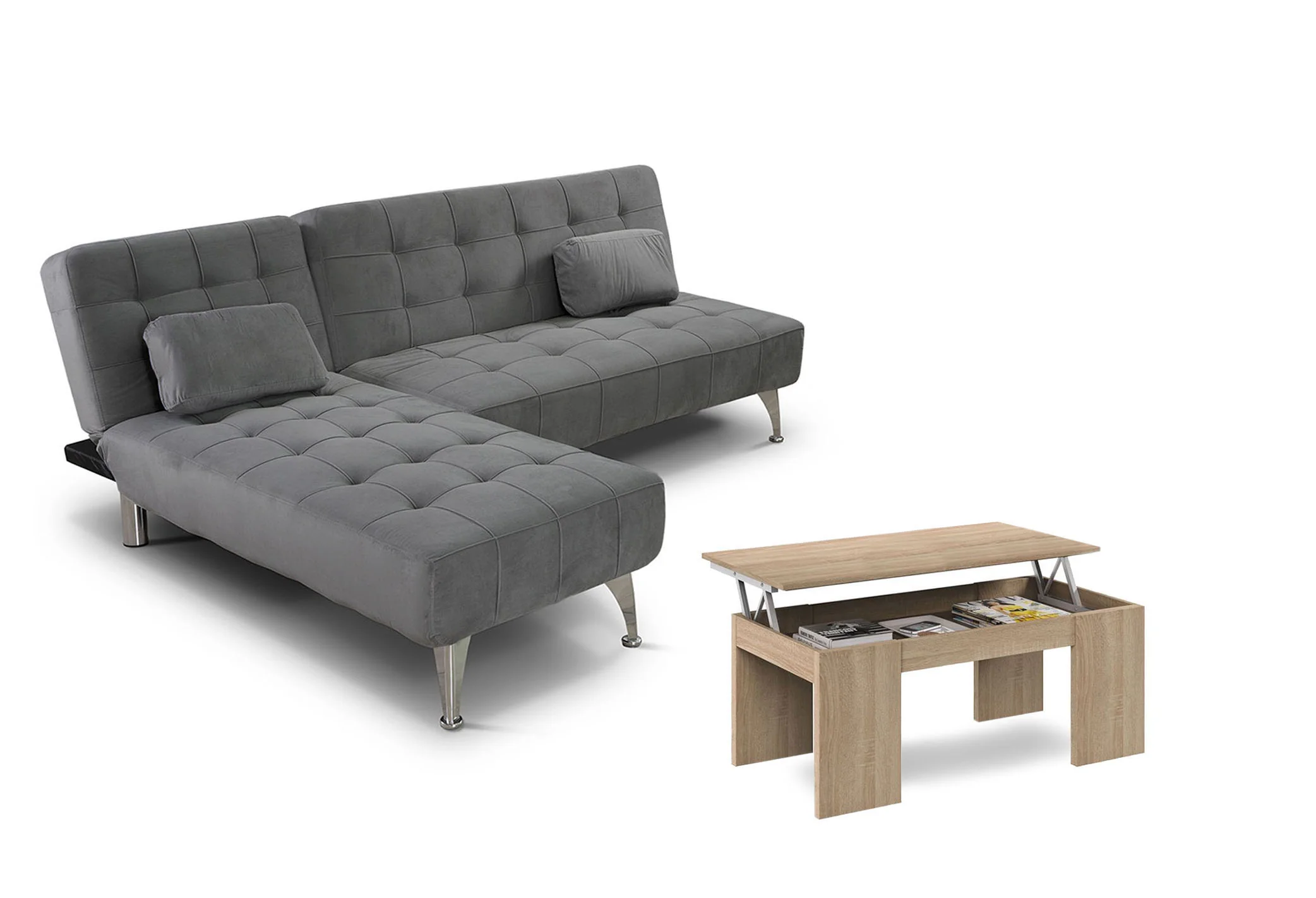 Oferta: Sofa Cama Chaise Longue XS + Mesa de Centro Elevable - Image 27