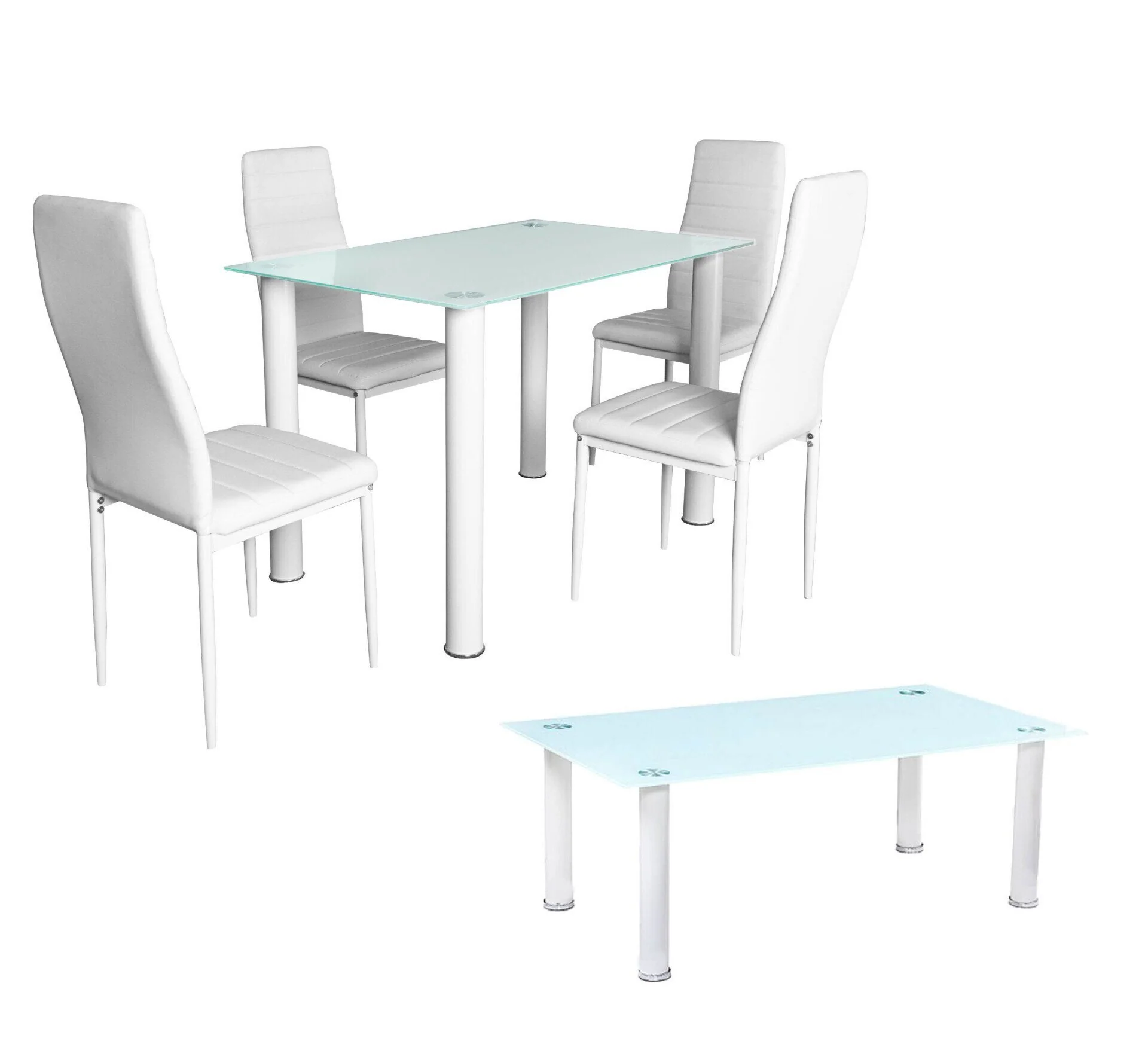 Pack Elegance: Mesa de Cristal Templado + 4 Sillas Polipiel + Mesa de Centro de Cristal Templado - Image 2