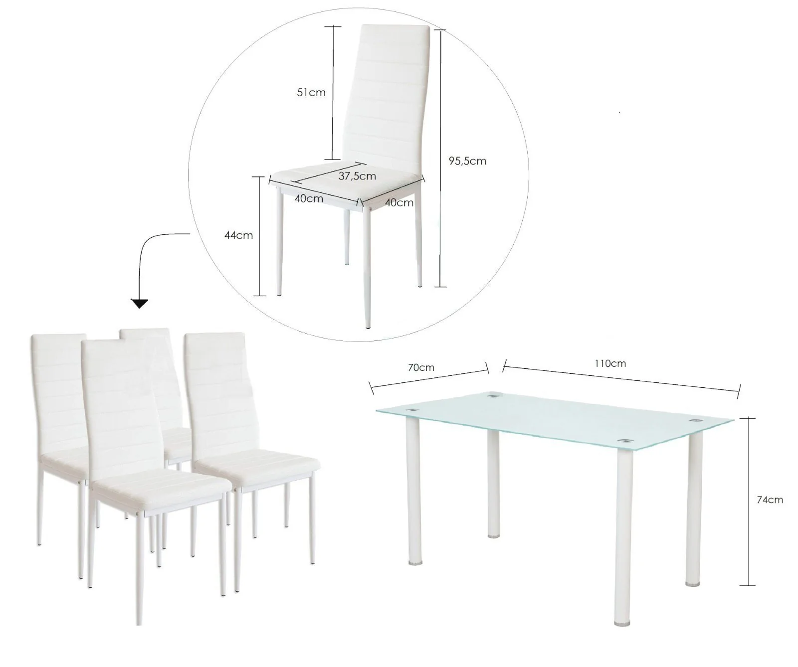 Pack Elegance: Mesa de Cristal Templado + 4 Sillas Polipiel + Mesa de Centro de Cristal Templado - Image 3