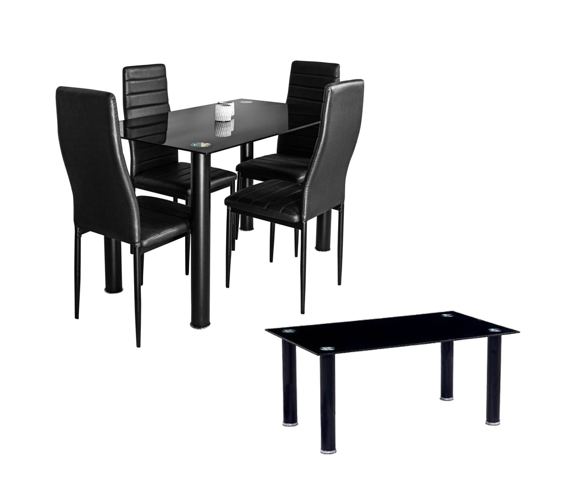 Pack Elegance: Mesa de Cristal Templado + 4 Sillas Polipiel + Mesa de Centro de Cristal Templado - Image 5