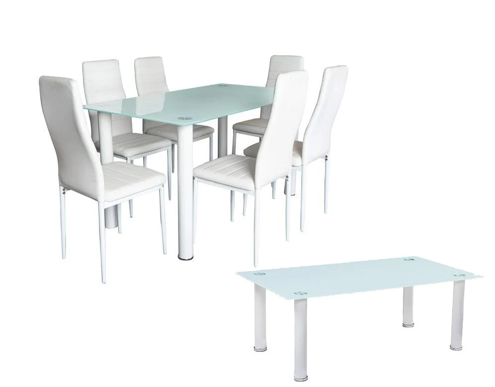 Pack Elegance: Mesa de Cristal Templado + 6 Sillas Polipiel + Mesa de Centro de Cristal Templado - Image 2