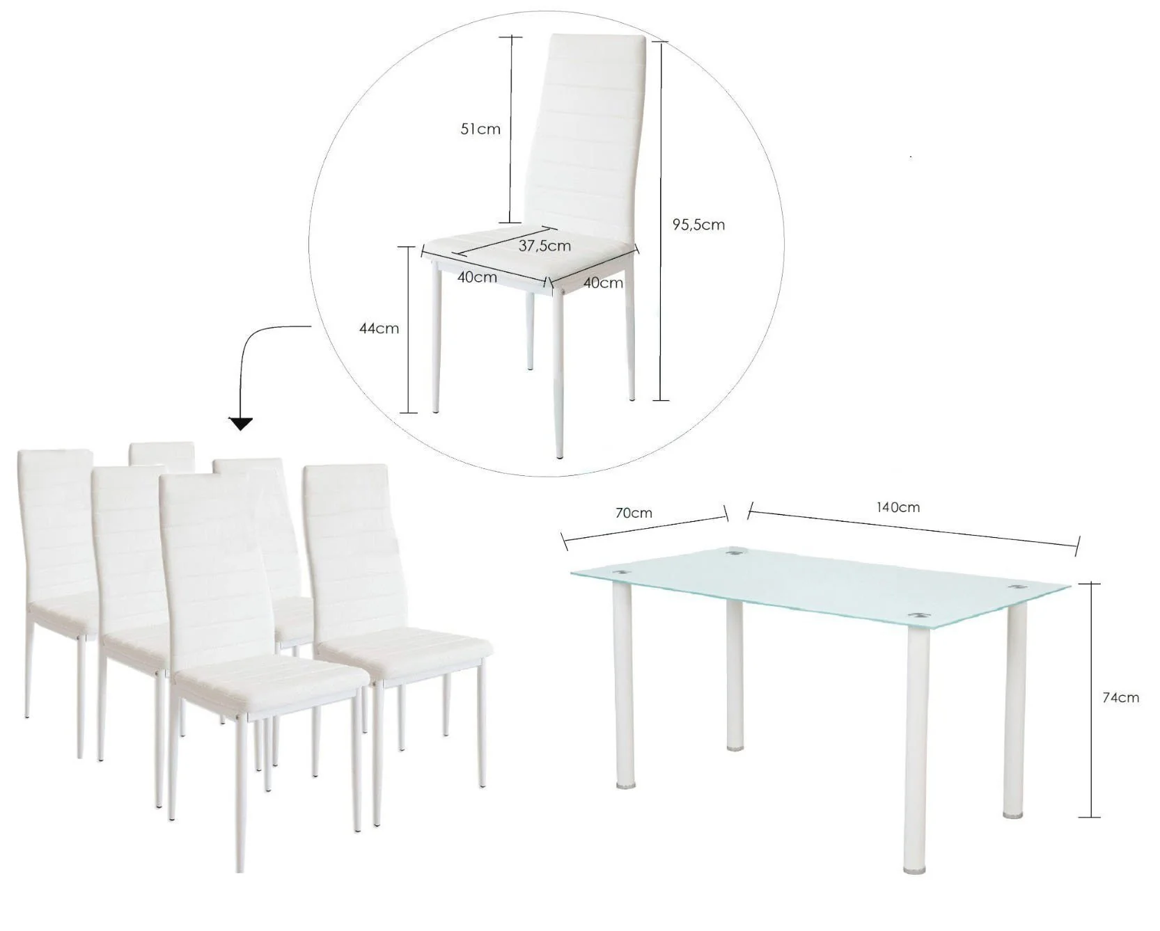 Pack Elegance: Mesa de Cristal Templado + 6 Sillas Polipiel + Mesa de Centro de Cristal Templado - Image 3