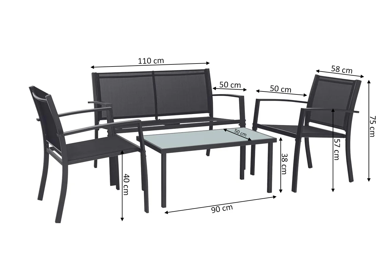 Sofa + 2 Sillas + Mesa de Cristal Templado. Conjunto de Jardin y Terraza - Image 3