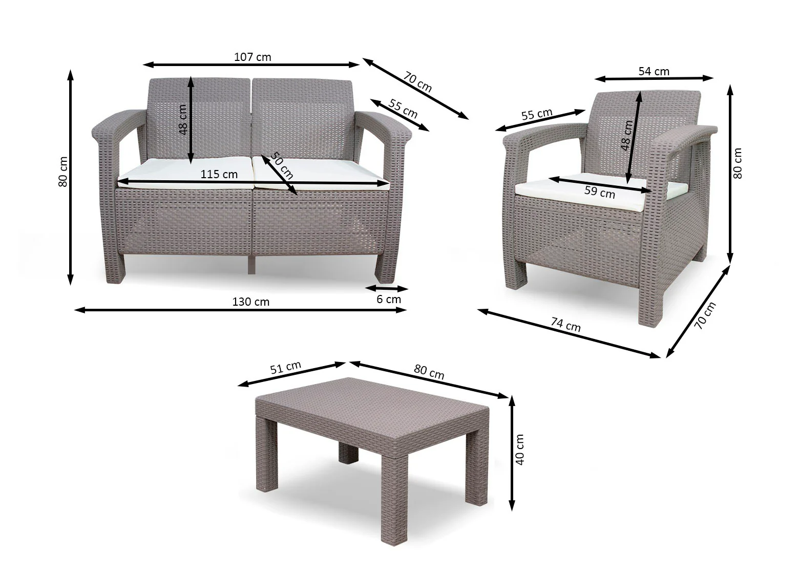 Sofá + 2 Sillones + Mesa de Centro CF. Muebles de Jardin y Terraza Ratan PE - Image 3