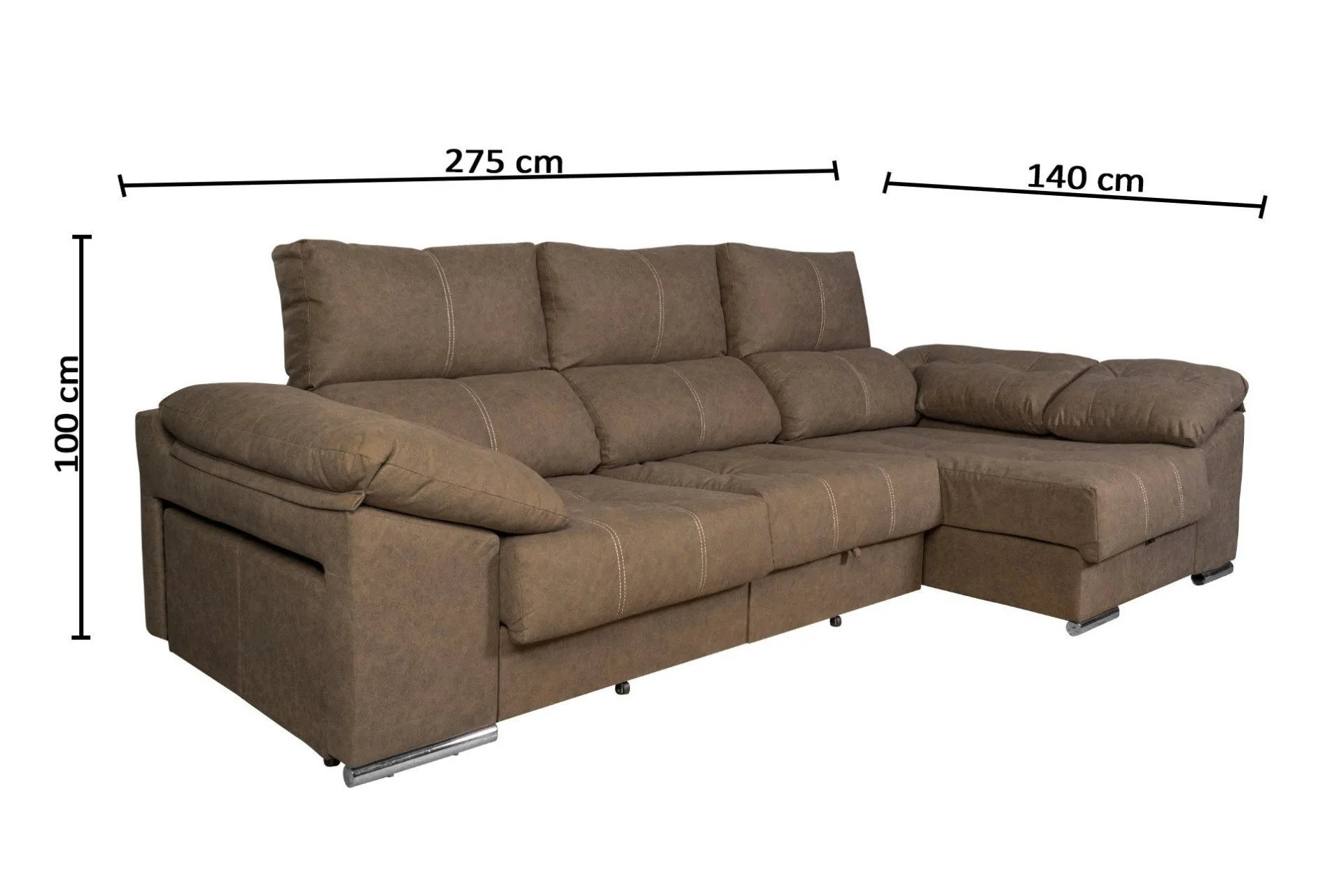 Sofa Cama Chaise Longue Yago 275cm. Reclinable, con Arcon +2 pufs - Image 3